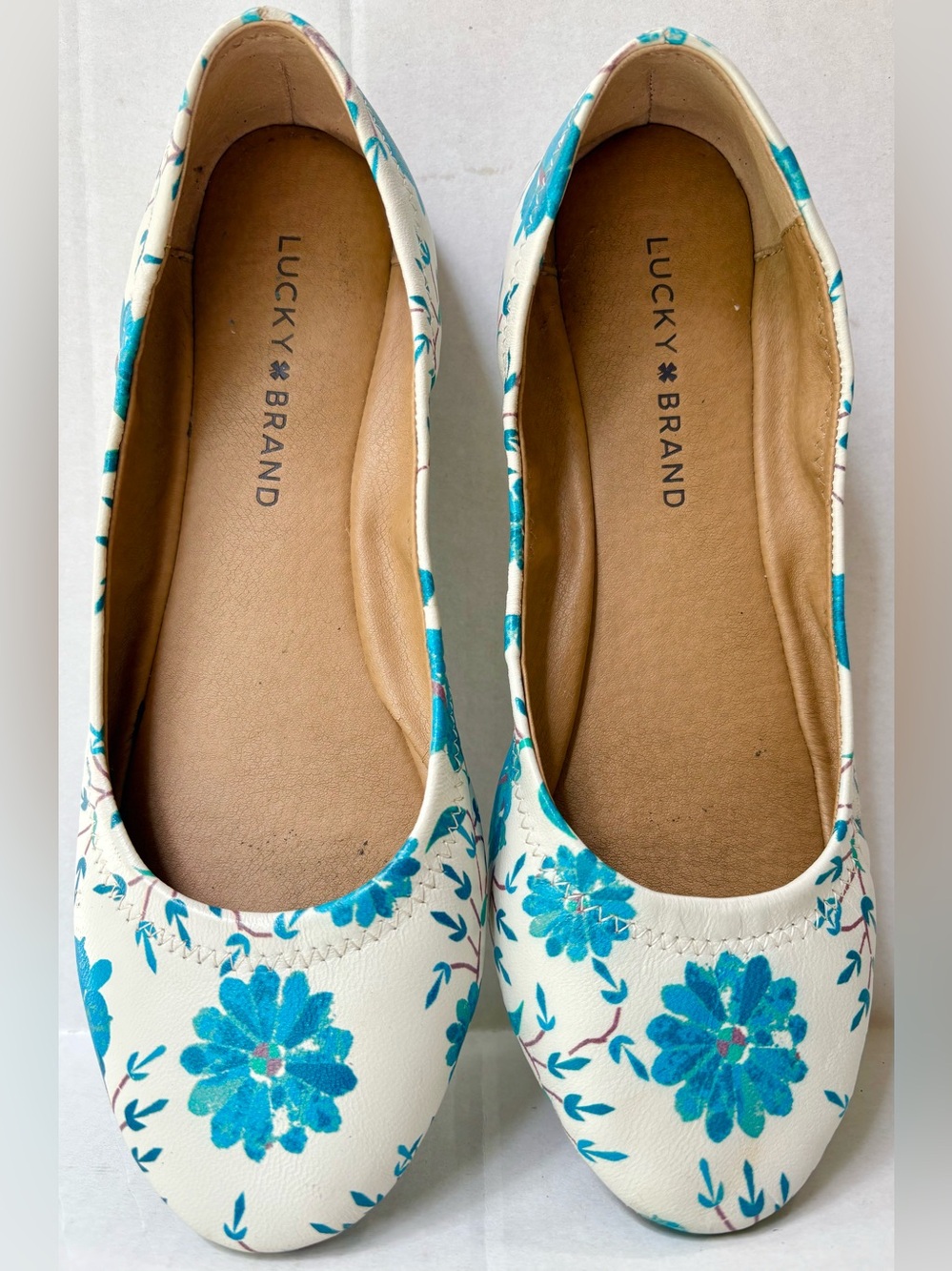 LUCKY BRAND Womens White Emmie Floral Slip On Leather Ballet Flats EST 8-8.5M